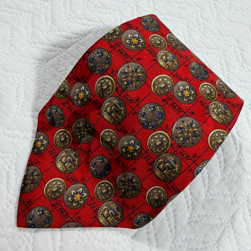 Kieselstein-Cord Mens Red Silk Tie Moon Star Crest Designer Made in Italy‎